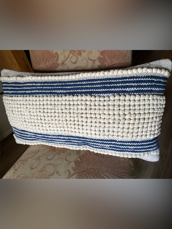 Other - Textured Woven Lumbar Pillow with Navy Stripes